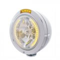Classic Bullet H4 7" Headlight Lamp Bulb Stainless Bucket w/ Amber LED Halo Lens