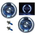 7" Halogen White LED Halo Angel Eyes Projector Headlight Headlamp H4 Bulbs 12V