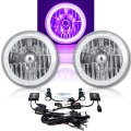 7" COB LED Purple Halo Angel Eye Headlamp Headlight H4 HID 6000K Light Bulb Pair