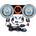 7" HID Amber LED Halo Ring Angel Eye Headlight 6000K 6K Light Lamp Bulb Pair Img