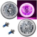 7" SMD Pink LED Halo Angel Eye H4 Headlamp Headlight Halogen Light Bulb Pair