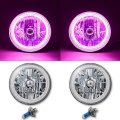 7" SMD Pink LED Halo Angel Eye H4 Headlamp Headlight Halogen Light Bulb Pair