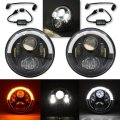 7" Black Projector 6K LED Headlight White Amber Eyebrow For 97-18 Jeep Wrangler