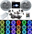 7" RGB SMD Multi-Color White Red Blue Green LED Halo Angel Eye 6K HID Headlights