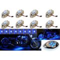 8Pc Blue LED Chrome Modules Motorcycle Chopper Frame Neon Glow Lights Pods Kit
