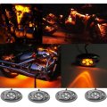 4 Orange Amber LED Chrome Modules Motorcycle Chopper Frame Neon Glow Lights Pods