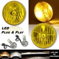 7" H6024/6014 Yellow Crystal Glass Headlight w/ H4 6K LED Fog Light Bulb Pair