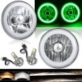 5-3/4 Green COB LED Halo Angel Eye Crystal Clear Headlamp 6k LED Light Bulb Pair