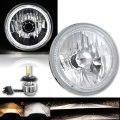 7" Motorcycle White LED Halo Angel Eye Headlight w/ 6000k LED Light Bulb: Harley