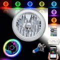 1) 7" Bluetooth RGB SMD LED Color Chasing Halo Shift Angel Eye H4 Headlight Each