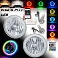 7" Bluetooth RGB SMD Color Chasing H4 Halo Headlight w/ 360° LED Lamp Bulb PAIR