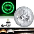 7" Motorcycle Green LED Halo Angel Eye Headlight w/ 6000k LED Light Bulb: Harley