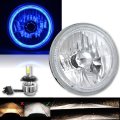 7" Motorcycle Blue LED Halo Angel Eye Headlight w/ 6000k LED Light Bulb: Harley