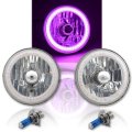 5-3/4" Purple SMD LED Halo Angel Eye Halogen Light Crystal Clear Headlight PAIR