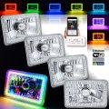 4x6" Bluetooth RGB SMD LED Color Chasing Halo Shift Angel H4 Bulb Headlight Set