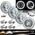 5-3/4" White SMD LED Halo Angel Eye Crystal Headlight & 6k LED Bulb Set of 4