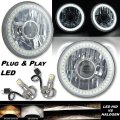 5-3/4" Projector White SMD Halo Angel Eye Crystal Headlight & 6k LED Bulb Pair