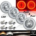 5-3/4" Red SMD LED Halo Angel Eye Crystal Headlight & 6k LED Bulb Set of 4