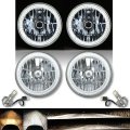 7" White SMD LED Halo Angel Eye Crystal Clear Headlight & H4 6500k LED Bulb Pair