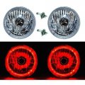 7" Halogen H4 12V Headlight Headlamp Red LED Halo Angel Eyes Light Bulbs Pair