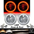 7" Amber SMD LED Halo Angel Eye Crystal Clear H4 Headlight & 6500k LED Bulb Pair