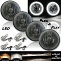 5-3/4" White SMD LED Halo Smoked Crystal Lens Headlight & 6k LED Bulb Set of 4