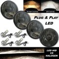 5-3/4" Crystal Smoked Glass Metal Headlight 18/24w 6k LED H4 Light Lamp Bulb Set