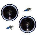 7" Round Black Headlight White Halo Angel Eye H4 Halogen Light Bulb Headlamp PR