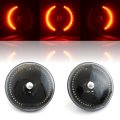 7" Halogen Amber LED Halo Turn Signal Crystal Black Headlight H4 Light Pair