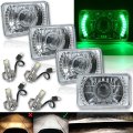 4X6" Green Halo DRL Projector Headlight w/ 6K LED Light Bulbs Crystal Clear Set