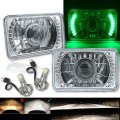 4X6 Green Halo Projector Crystal Clear Headlamp 6k LED Headlight Light Bulb Pair