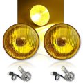 5-3/4" Yellow Stock Headlight Amber Glass Fog Light 18/24w H4 LED Bulbs Pair