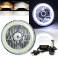 5-3/4" Motorcycle White COB Halo Crystal Headlamp & H4 6k 20/40w LED Bulb Single