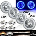 5-3/4" Blue SMD LED Halo Angel Eye Crystal Clear Headlamp & 6k LED Bulb Set of 4