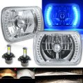 7X6 Blue Halo Crystal Clear H4 LED 4000Lm Bulb Headlights Angel Eye Light Pair