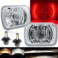 7X6 Red Halo Crystal Clear Projector H4 LED 4000Lm Bulb Headlights Light Pair