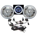 7" SMD White LED Halo Angel Eye H4 6000K HID Headlamp Headlight Light Bulb Pair