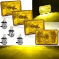 4X6" Stock Yellow Glass Lens Metal LED Headlight 18/24w Light Lamp Bulb Set