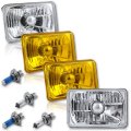 4X6" Halogen Crystal Clear & Yellow Glass Lens Metal Headlight H4 Light Bulb Set