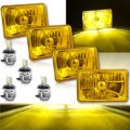 4X6" Crystal Yellow Glass Lens Metal LED Headlight 18/24w Light Lamp Bulb Set