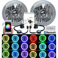 7" Bluetooth Phone RGB SMD Color Change Halo Angel Eye H4 40w LED Headlight Pair