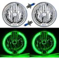 7" Green Split LED Halo Angel Eye Headlight Halogen Headlamp 60W Light Bulb Pair