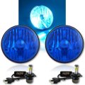 5-3/4" Blue Crystal Headlight Glass Fog Light 20/40w LED H4 Bulbs Headlamp Pair