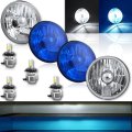 5-3/4" Crystal Clear Headlight Blue Glass Fog Light 6K H4 18/24w LED Bulbs Set