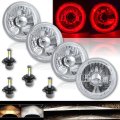 5-3/4" Red LED Halo Angel Eye Crystal Headlight w/ 6k 20/40w LED Bulbs Set of 4