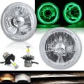 5-3/4" Green LED Halo Angel Eye Crystal Headlight w/ 6k 20/40w LED Bulb Pair