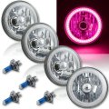 5-3/4" SMD Pink LED Halo Angel Eye Halogen Crystal Clear Headlight Set of 4