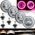 5-3/4" Pink SMD LED Halo Angel Eye H4 Headlight w/ 6k 20/40w LED Light Bulb Set
