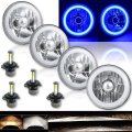 5-3/4" Blue COB LED Halo Angel Eye Crystal Headlamp 6k 20/40w LED Bulb Set of 4