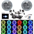 5-3/4 IR RGB COB LED Color Change Halo Shift Angel Eye 6000K HID Headlights Pair